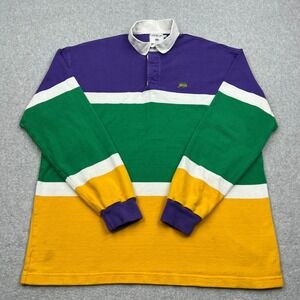 VTG‎ Perlis Mardi Gras Rugby Men's Large Long Sleeve Full Striped Shirt 90s USA